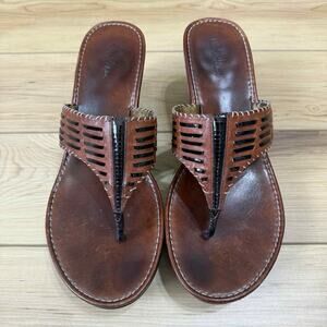 Cole Hann Brown Genuine Leather Thong Wedge Summer Bohemian Sandals SIZE 9.5